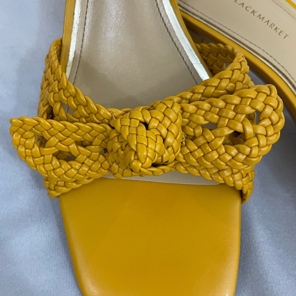 White House Black Market Mustard Woven Heels - Picture 5 of 7